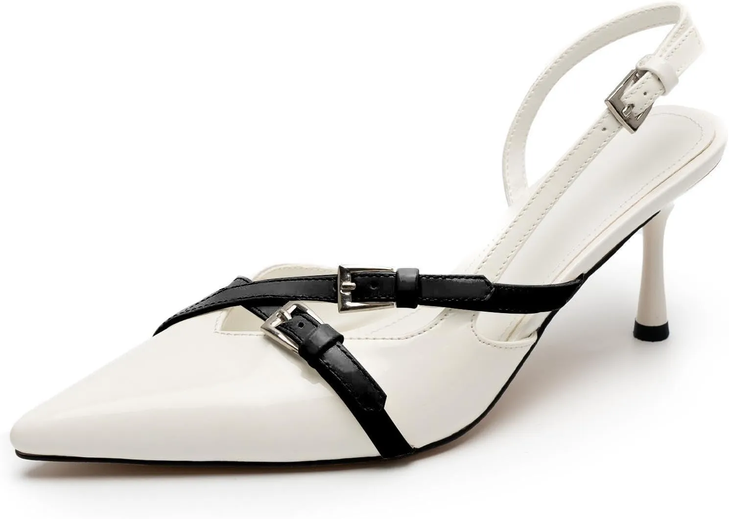 KaroNairy Kitten Heels for Women Pointed Toe Slingback Heels Closed Toe Wedding Dress Pumps with Buckles