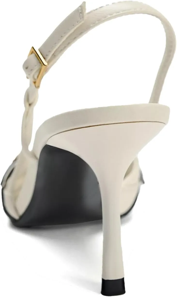 KaroNairy Kitten Heels for Women Pointed Toe Slingback Heels Closed Toe Wedding Dress Pumps with Buckles