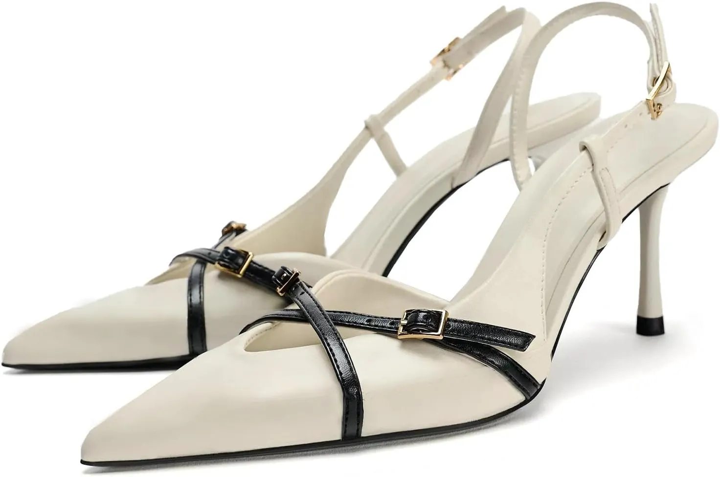 KaroNairy Kitten Heels for Women Pointed Toe Slingback Heels Closed Toe Wedding Dress Pumps with Buckles