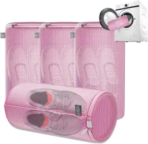 Kimmama Shoe Washing Machine Bag,Laundry Shoes Bags,Sneaker Wash Protector Sack,Sandwish Mesh,Pink,8x15",4 Pack