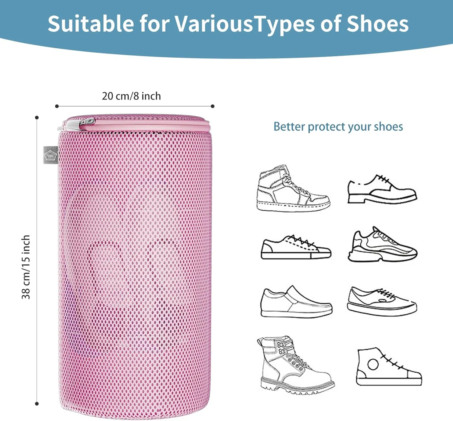 Kimmama Shoe Washing Machine Bag,Laundry Shoes Bags,Sneaker Wash Protector Sack,Sandwish Mesh,Pink,8x15",4 Pack