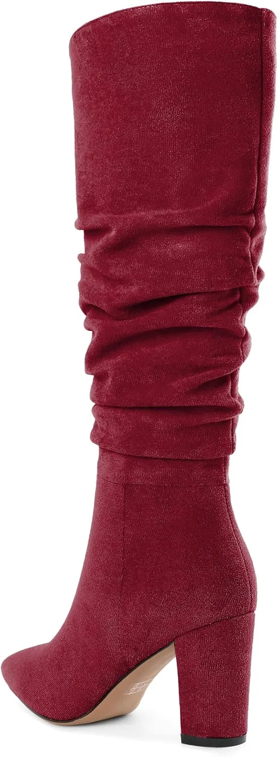 Knee High Boots for Women Chunky Heel Boots Classic Pointed Toe Boots Slouchy Booties for Work Office Comfortable Retro High Heel Boots