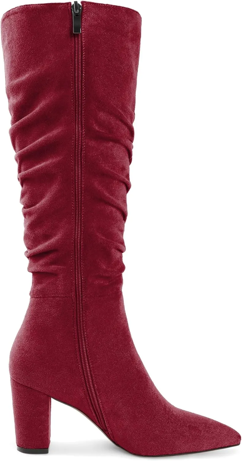 Knee High Boots for Women Chunky Heel Boots Classic Pointed Toe Boots Slouchy Booties for Work Office Comfortable Retro High Heel Boots