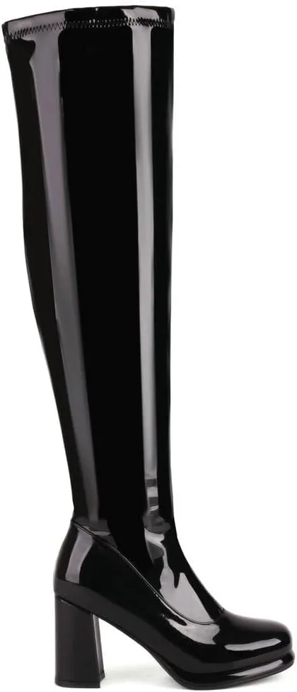 KOKOMOMO Metallic Platform Boots Patent Leather Thigh High Heeled Full Zip Boots Over The Knee High Heel Boots
