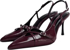 KOKOMOMO Womens High Heel Pointed Toe Slingback Pumps Denim High Heels Dress Shoes