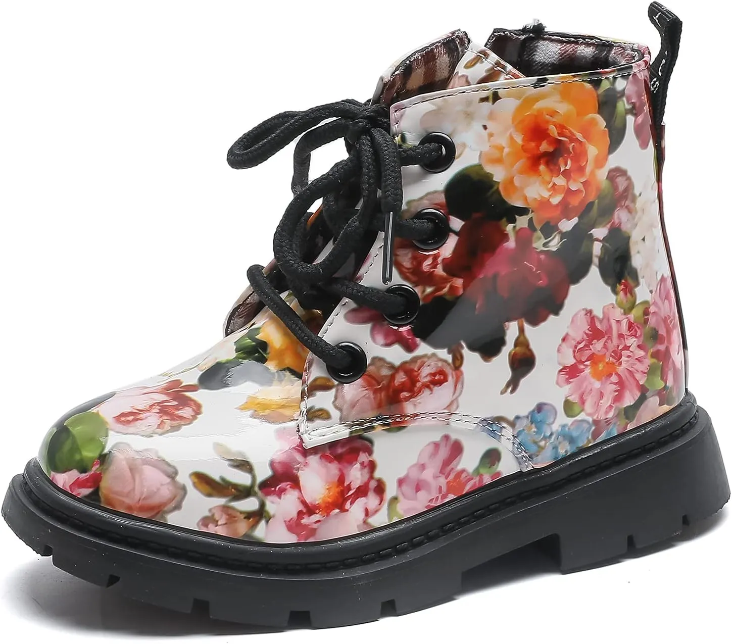 Komfyea Cute Children Boots Floral Print Girl Lace Up Boots （Toddler/Little Kids