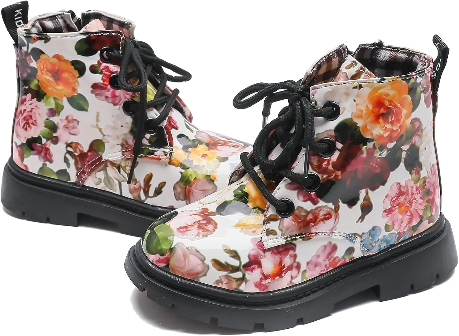 Komfyea Cute Children Boots Floral Print Girl Lace Up Boots （Toddler/Little Kids