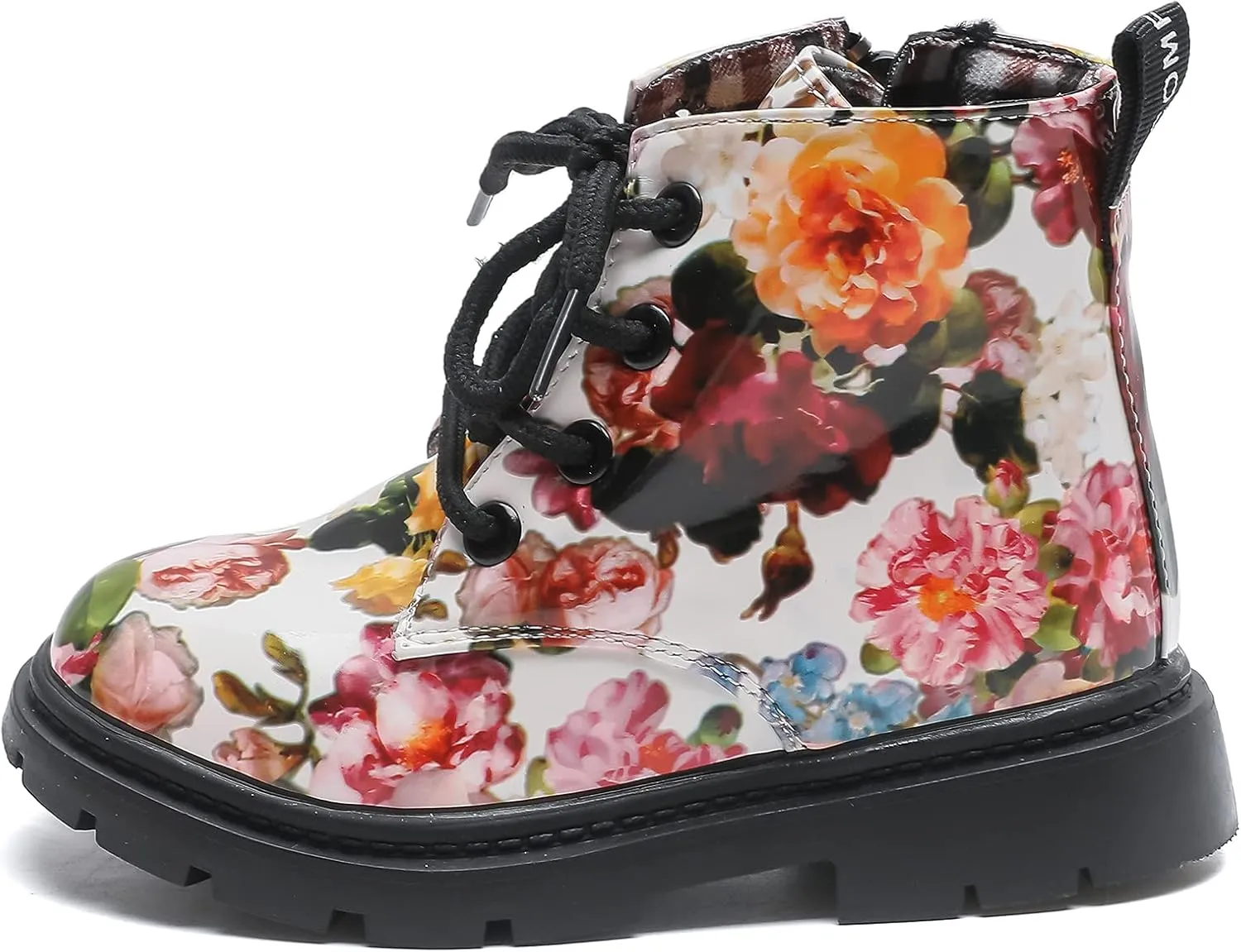 Komfyea Cute Children Boots Floral Print Girl Lace Up Boots （Toddler/Little Kids