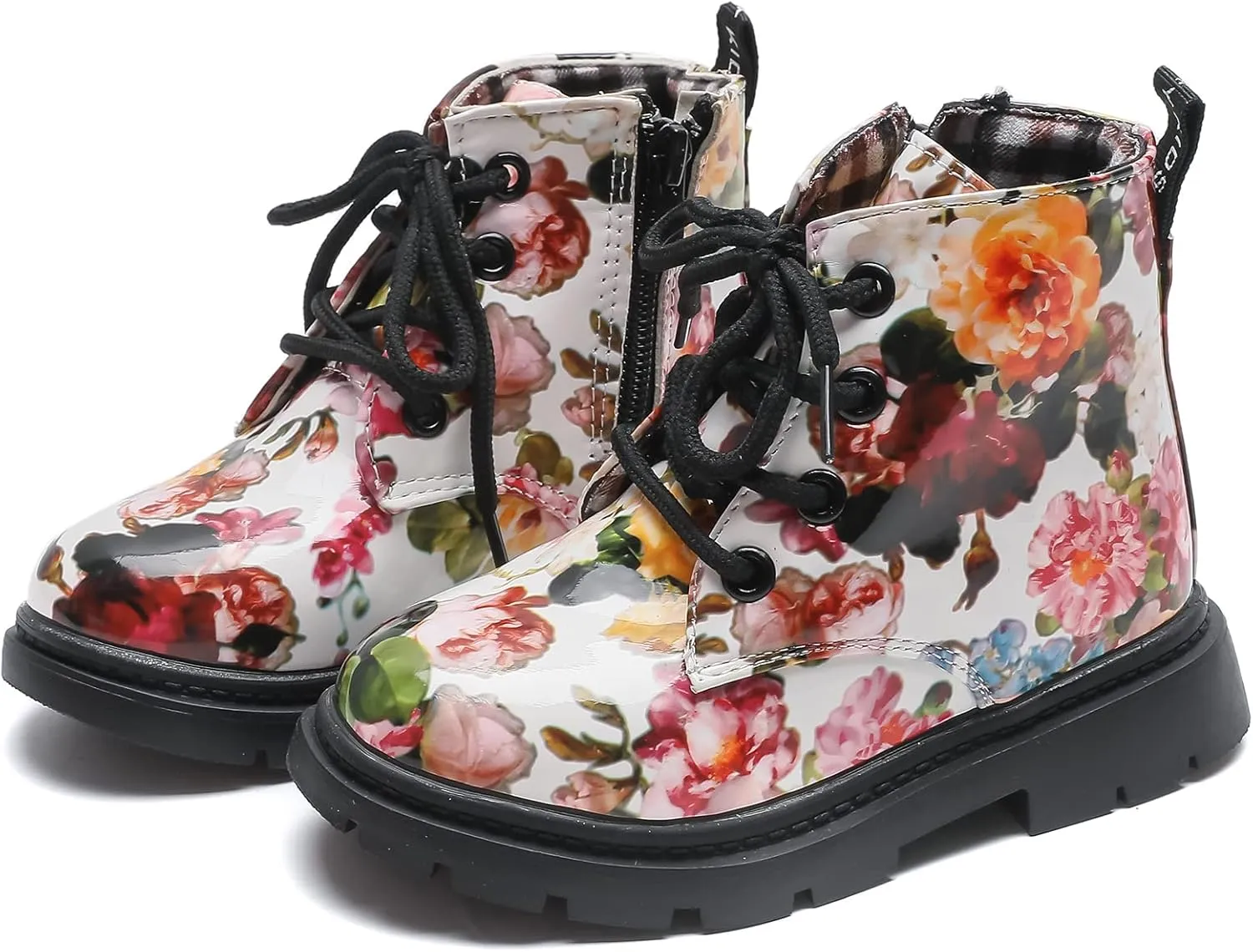 Komfyea Cute Children Boots Floral Print Girl Lace Up Boots （Toddler/Little Kids
