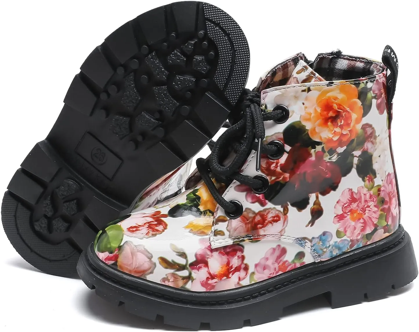 Komfyea Cute Children Boots Floral Print Girl Lace Up Boots （Toddler/Little Kids