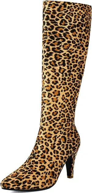 KysBloes Kitten Heel Knee High Pointed Toe Boots for Women High Heel Long Boots with Zipper,Metallic Knee High Boots