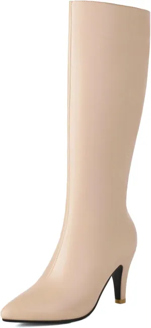 KysBloes Kitten Heel Knee High Pointed Toe Boots for Women High Heel Long Boots with Zipper,Metallic Knee High Boots