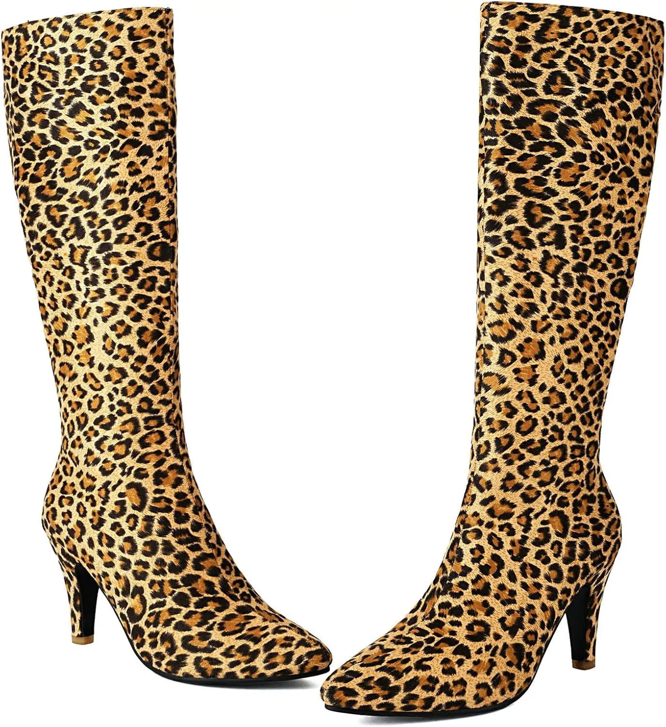 KysBloes Kitten Heel Knee High Pointed Toe Boots for Women High Heel Long Boots with Zipper,Metallic Knee High Boots