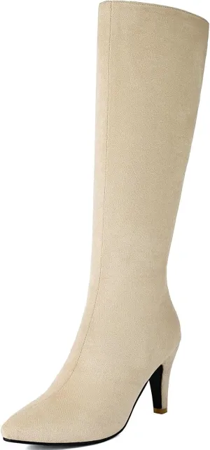 KysBloes Kitten Heel Knee High Pointed Toe Boots for Women High Heel Long Boots with Zipper,Metallic Knee High Boots