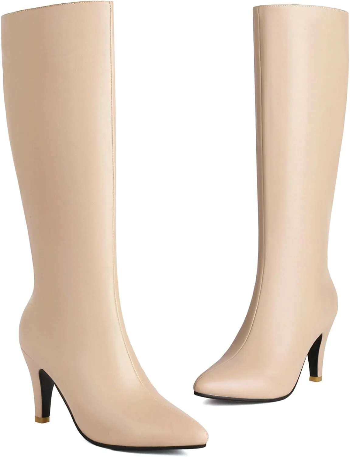KysBloes Kitten Heel Knee High Pointed Toe Boots for Women High Heel Long Boots with Zipper,Metallic Knee High Boots