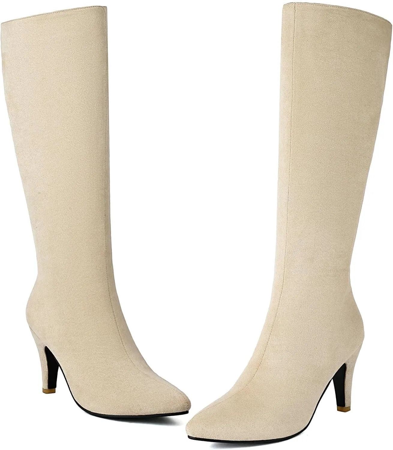 KysBloes Kitten Heel Knee High Pointed Toe Boots for Women High Heel Long Boots with Zipper,Metallic Knee High Boots