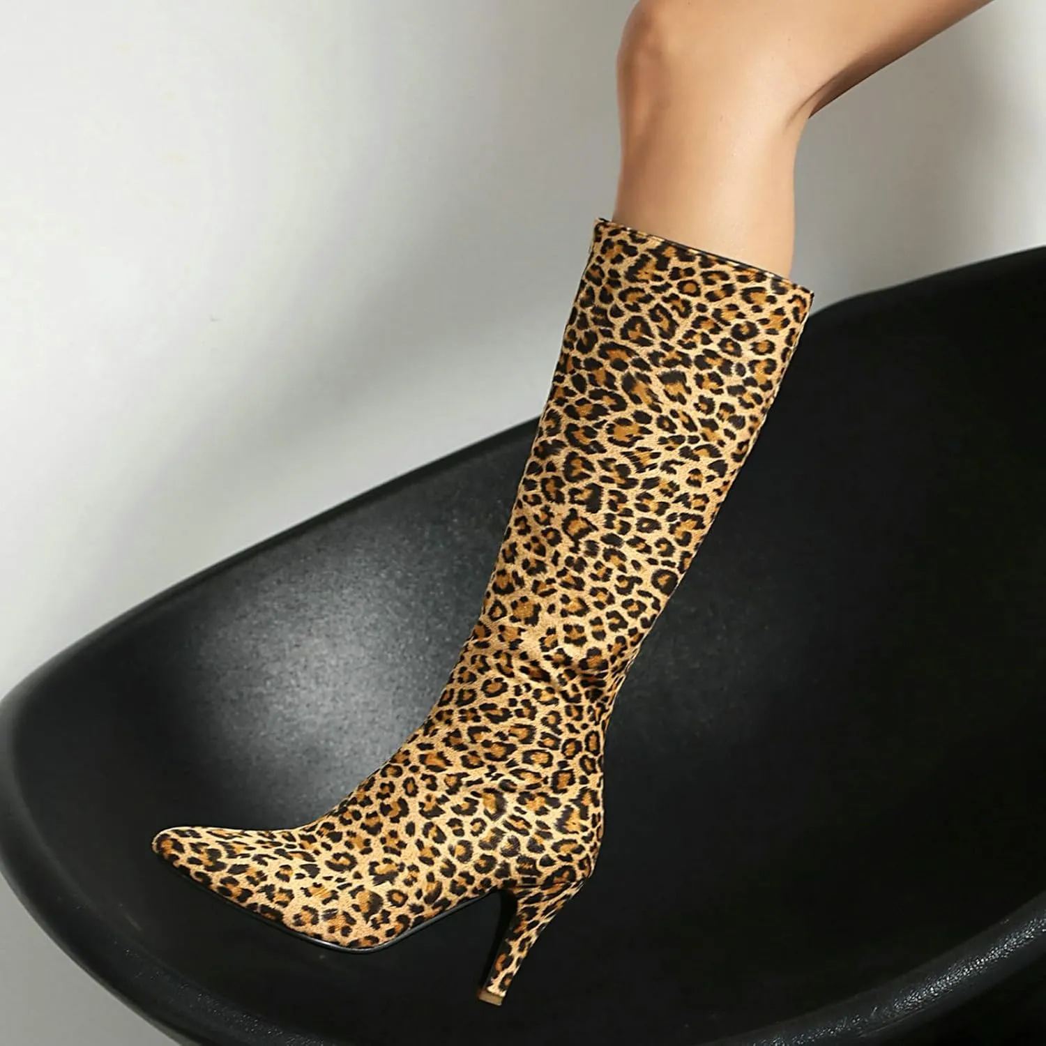 KysBloes Kitten Heel Knee High Pointed Toe Boots for Women High Heel Long Boots with Zipper,Metallic Knee High Boots