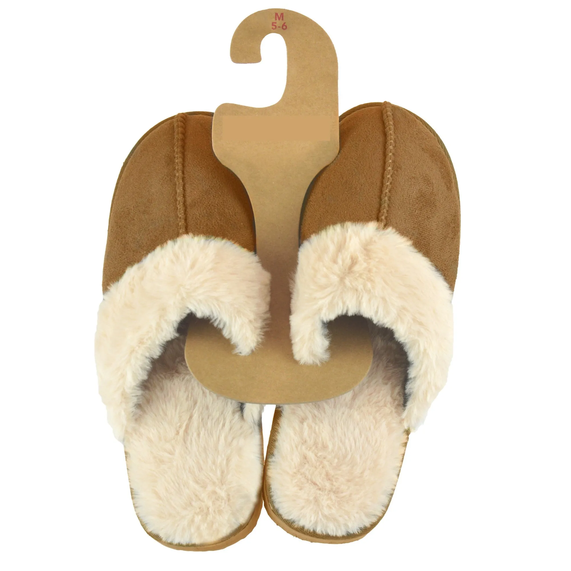 Ladies Faux Fur Lined Suede Effect Mule Slippers