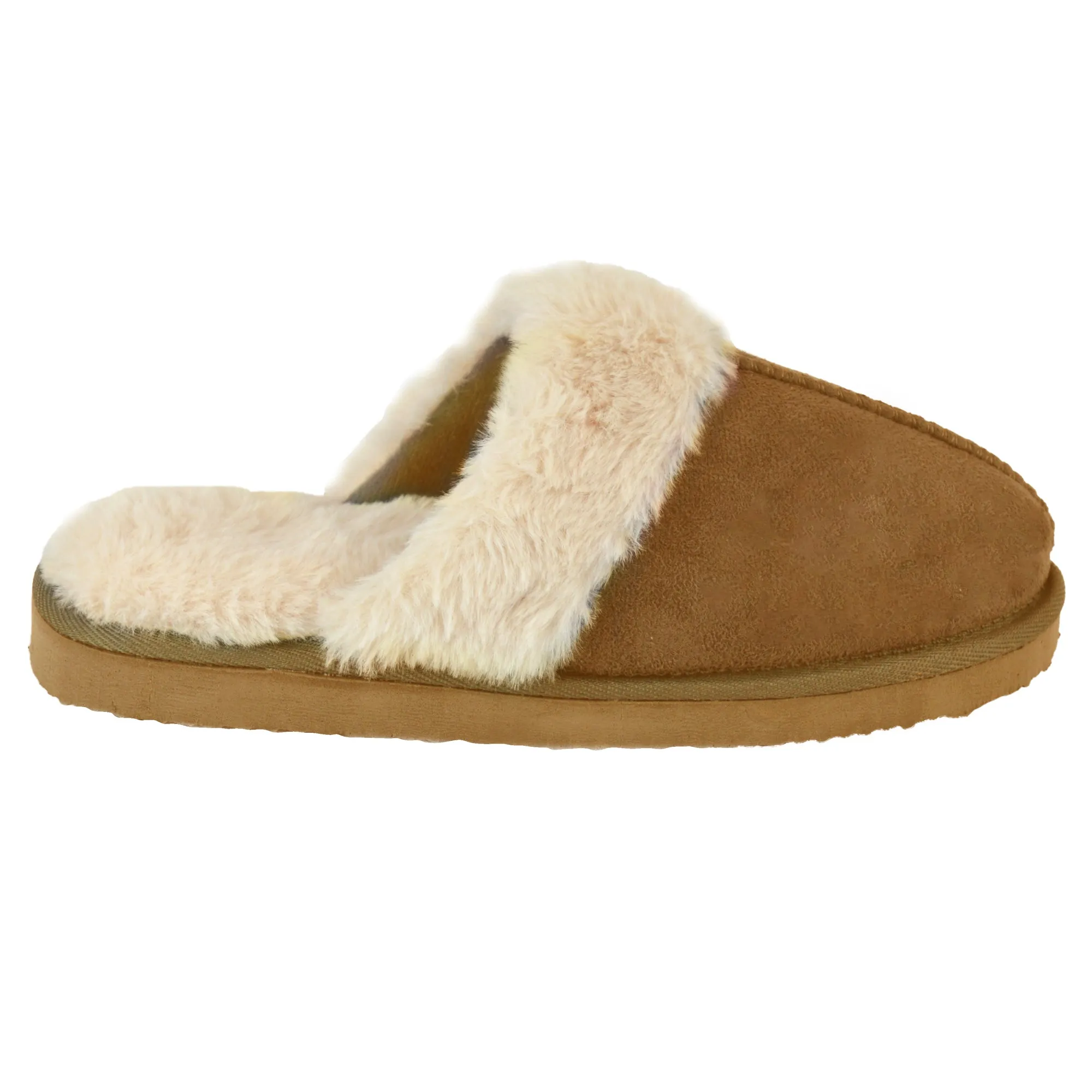 Ladies Faux Fur Lined Suede Effect Mule Slippers