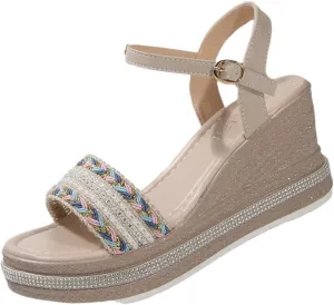 Ladies' wedge heel sandals, fashionable and casual. Summer thick-soled shoes with exposed toes, breathable and comfortable