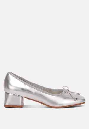 Laga Metallic Low Block Heel Ballerinas By MODE