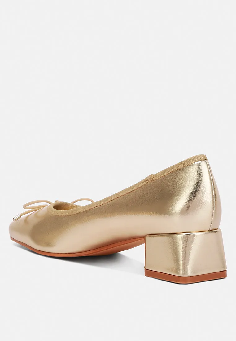 Laga Metallic Low Block Heel Ballerinas By MODE