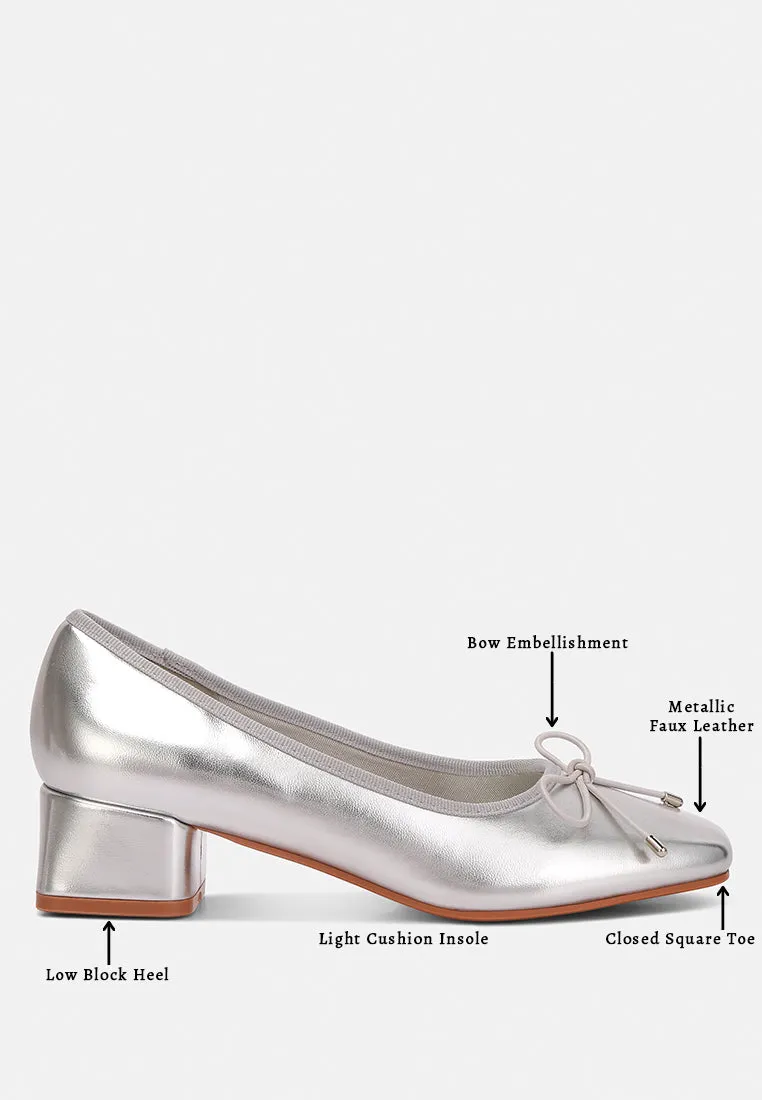Laga Metallic Low Block Heel Ballerinas By MODE