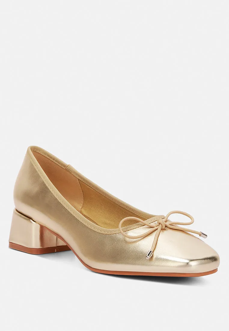 Laga Metallic Low Block Heel Ballerinas By MODE