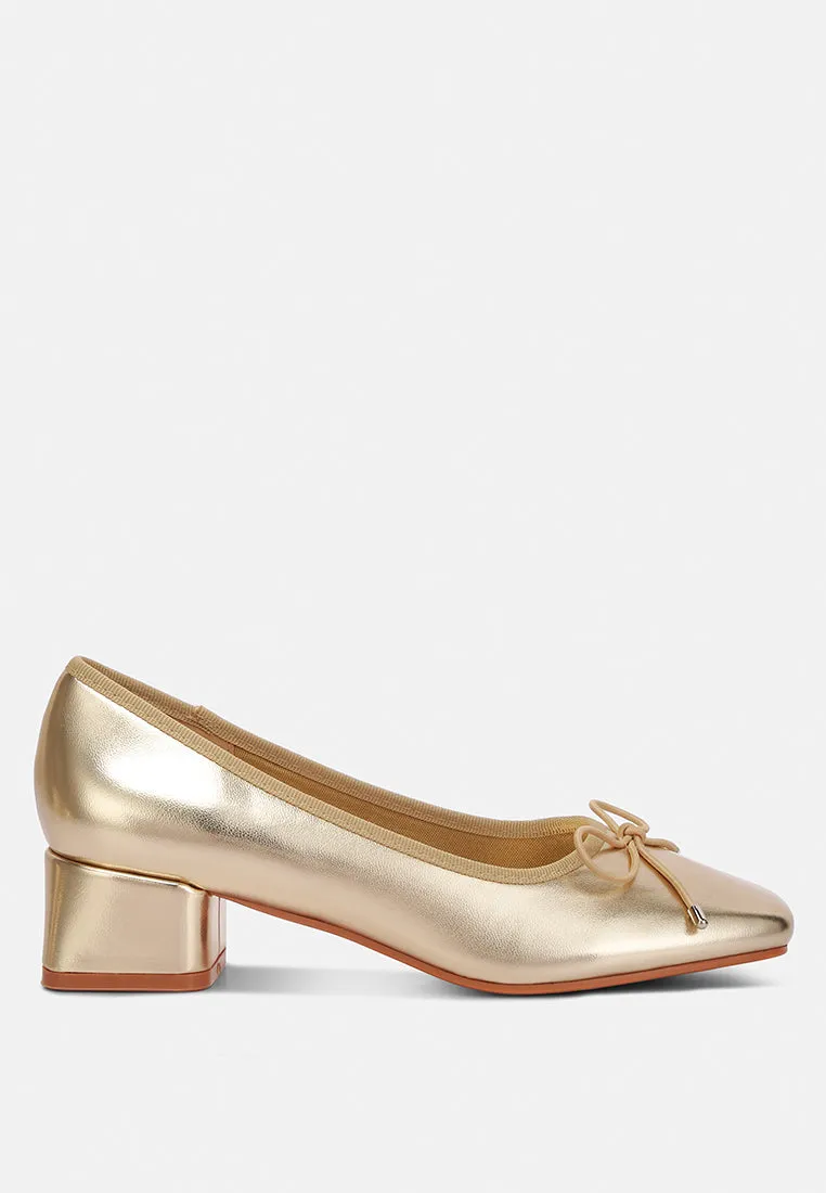 Laga Metallic Low Block Heel Ballerinas By MODE