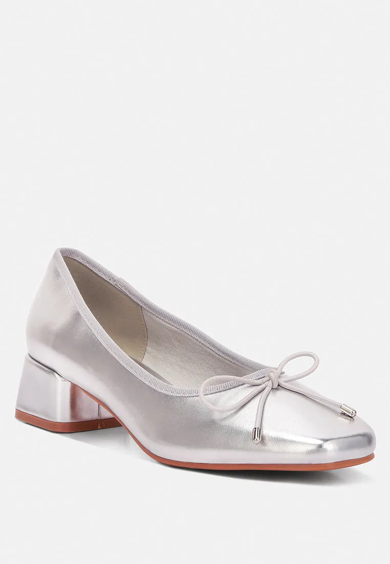 Laga Metallic Low Block Heel Ballerinas By MODE