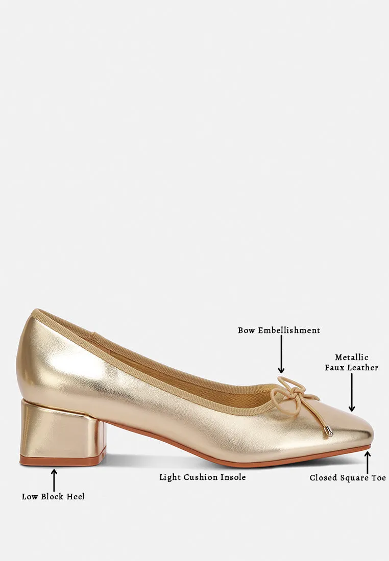 Laga Metallic Low Block Heel Ballerinas By MODE