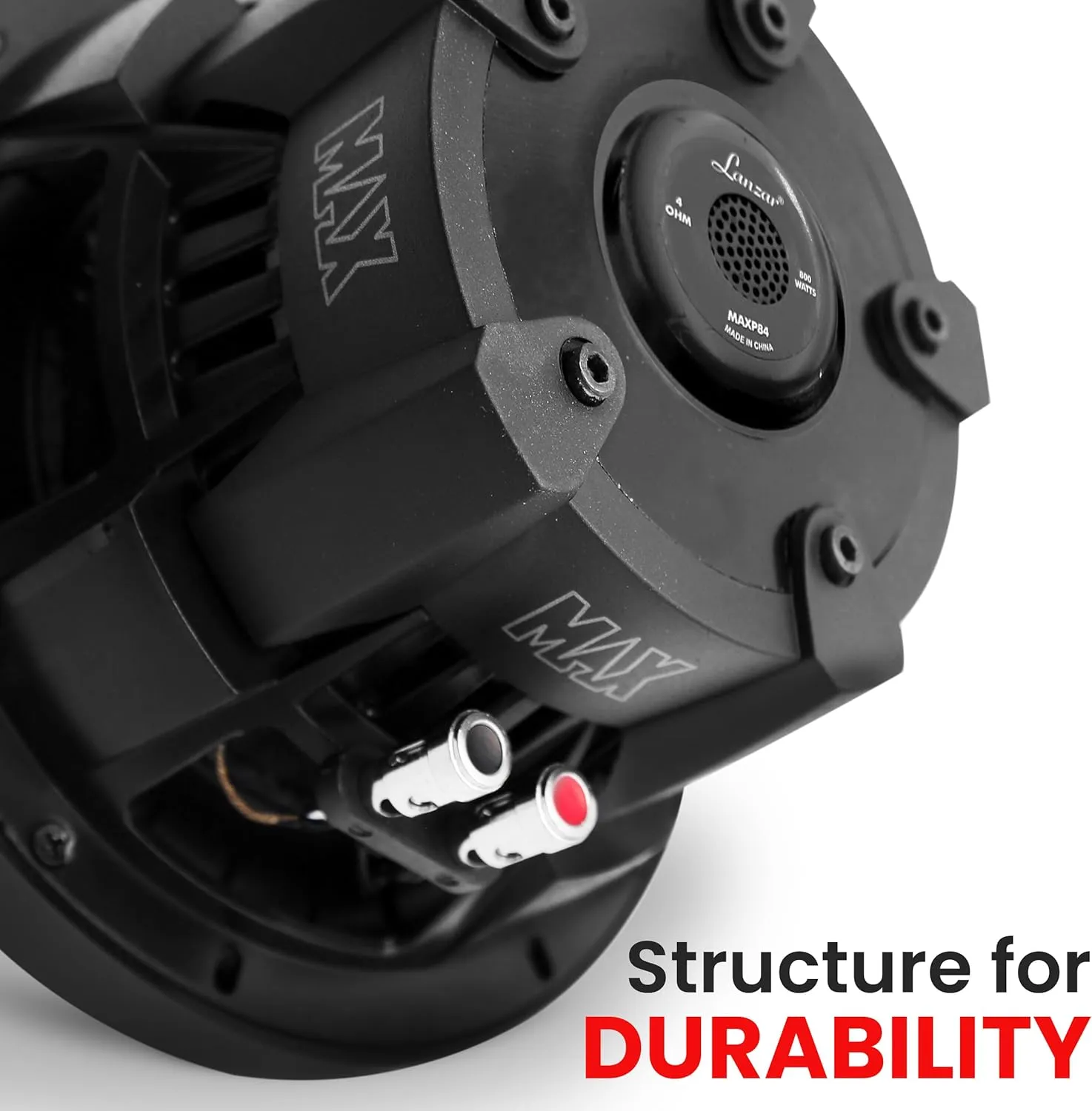 Lanzar 8 inch Car Subwoofer Speaker - Black Non-Pressed Paper Cone, Aluminum Voice Coil, 4 Ohm Impedance, 800 Watt Power and Foam Edge Suspension for Vehicle Audio Stereo Sound System - MAXP84
