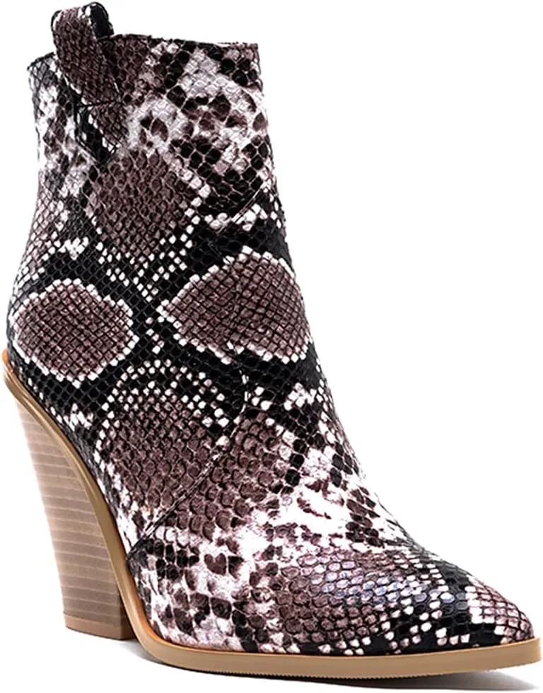 LEHOOR Women Chunky Heel Western Booties Animal Print Women Side Zipper Cowboy Ankle Boots Stacked Heel Pointed Toe Short Boots Mid Calf Cowgirl Classic Sexy Vintage Party Casual 5-11 M US