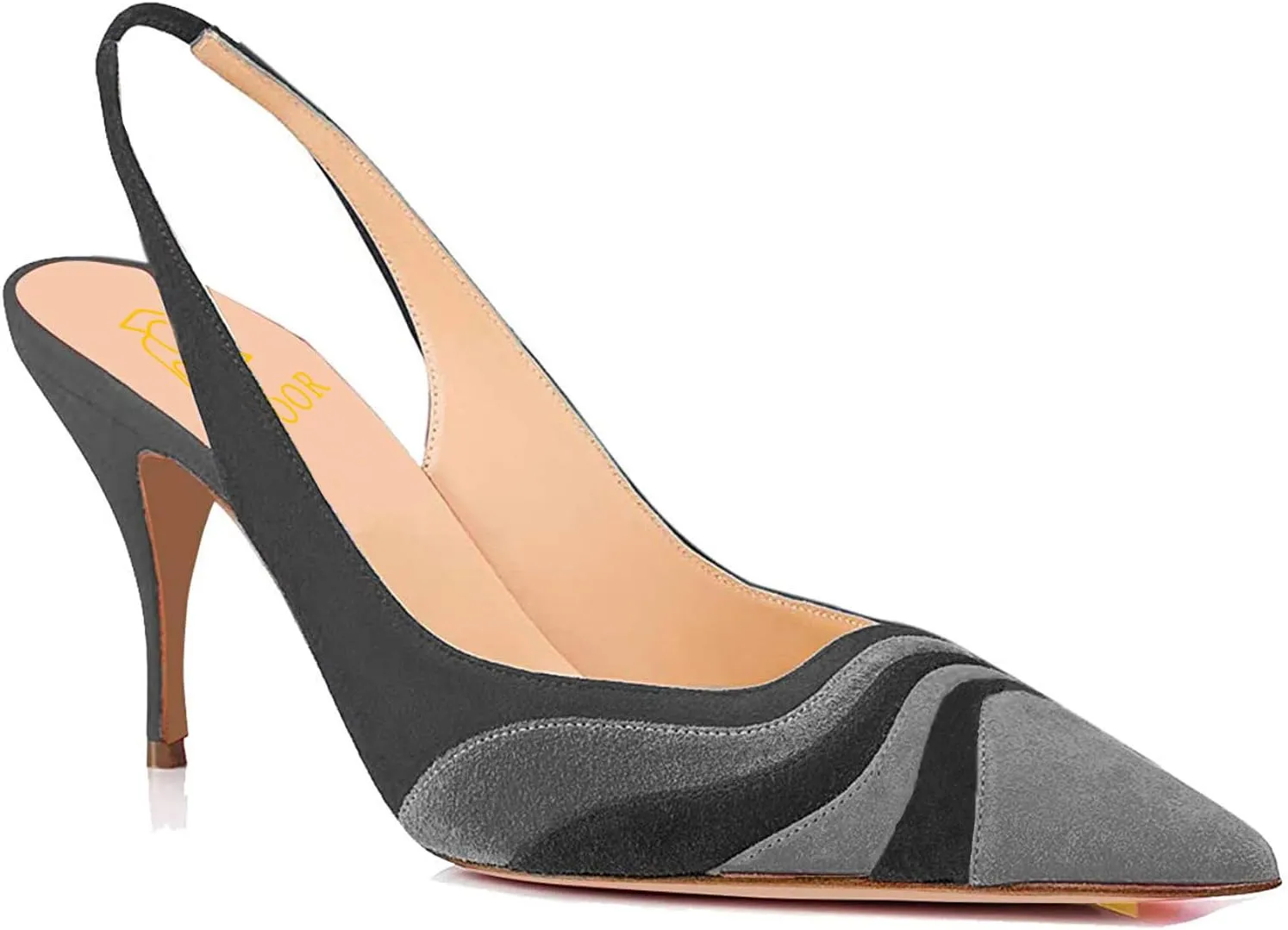 LEHOOR Women Rainbow Slingback Pumps Kitten Heels Pointed Toe Suede, Multicolor High Heel Pumps Stiletto Elastic Strap Closed Toe for Ladies Dress Party 5-13 M US