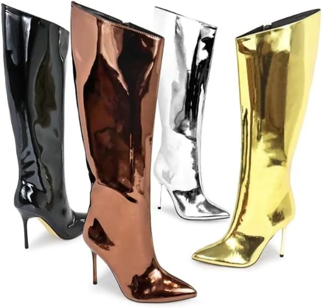Liliana Women's Stiletto High Heel Knee High Boots Pointed Toe Side Zipper Dress Party Thin Heels Shoes Frenzy-1