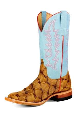 Macie Bean Womens In Reel Time Honey/Blue Leather Cowboy Boots 8 M