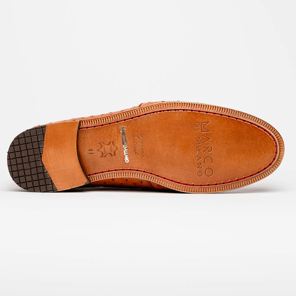 Marco Di Milano Aubiere Cognac Ostrich Quill Tassel Loafers