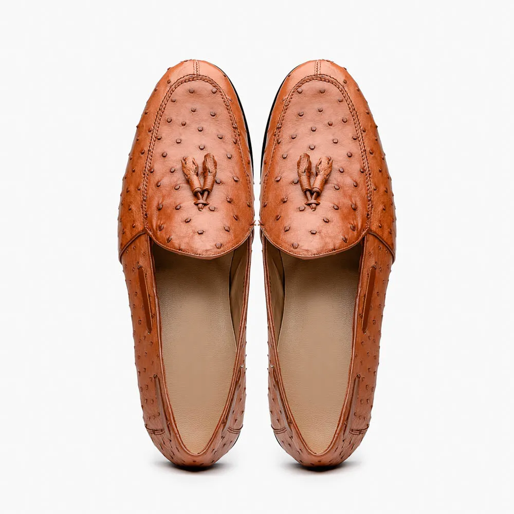 Marco Di Milano Aubiere Cognac Ostrich Quill Tassel Loafers