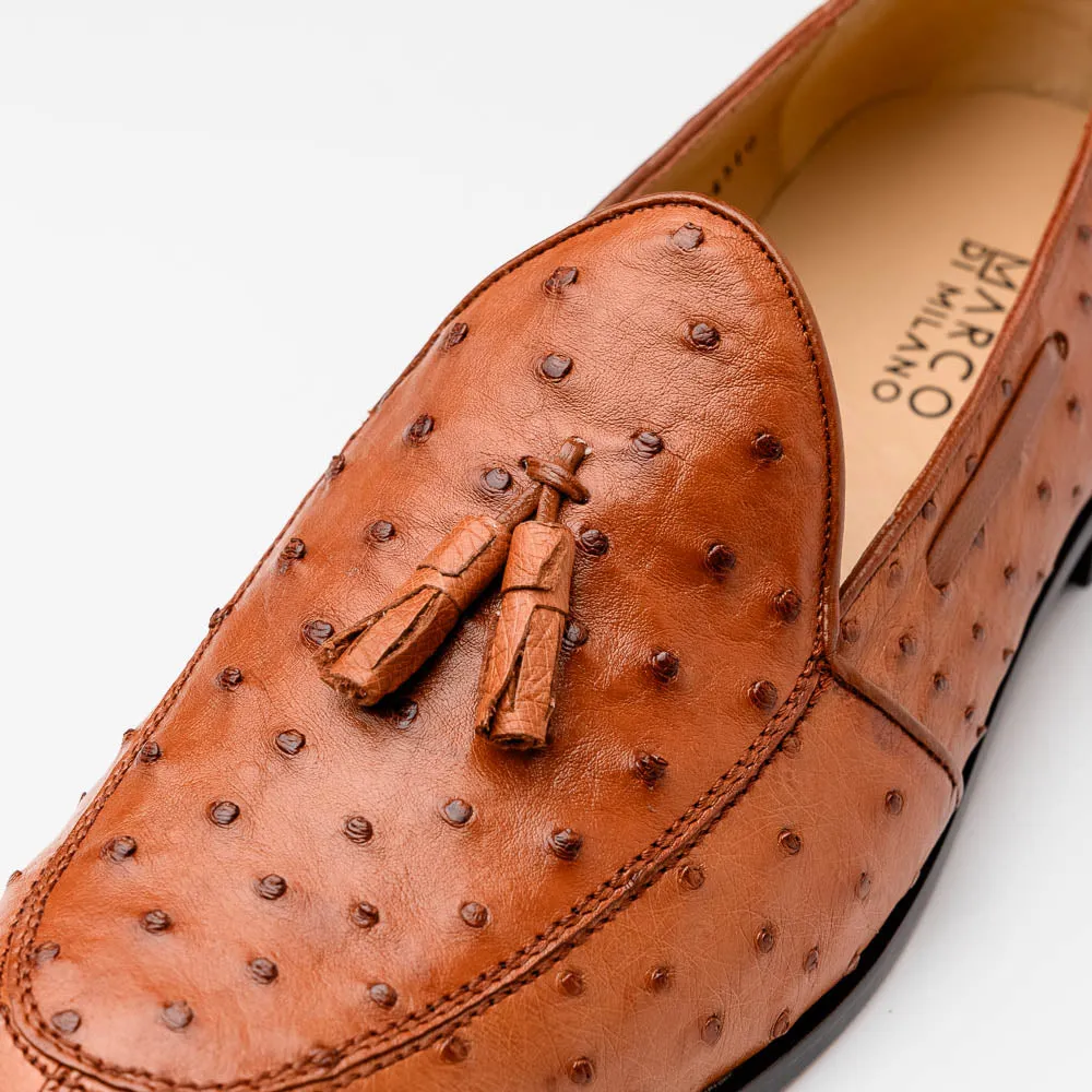 Marco Di Milano Aubiere Cognac Ostrich Quill Tassel Loafers