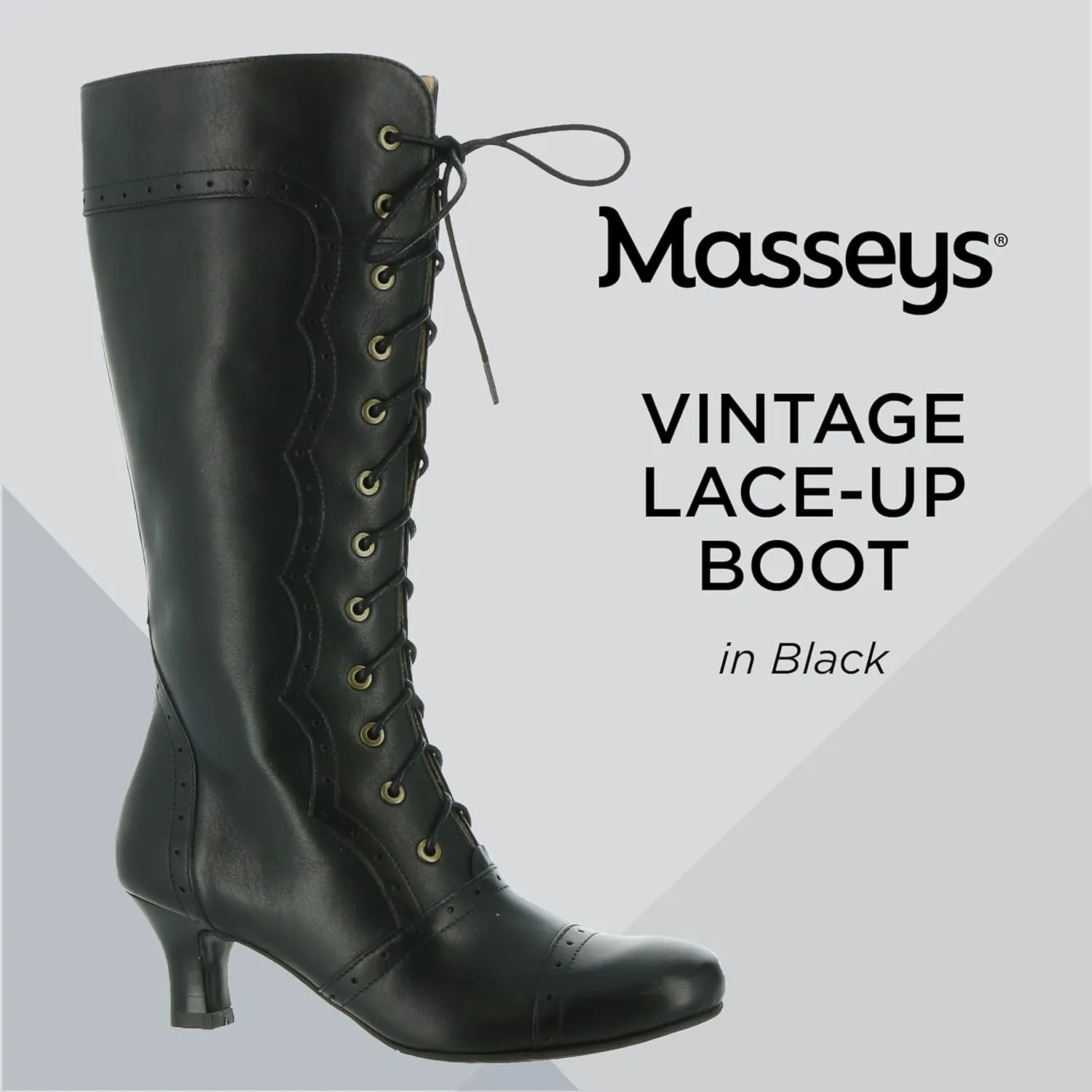 Masseys Women's Vintage Lace-Up Mid-Calf Leather Boot