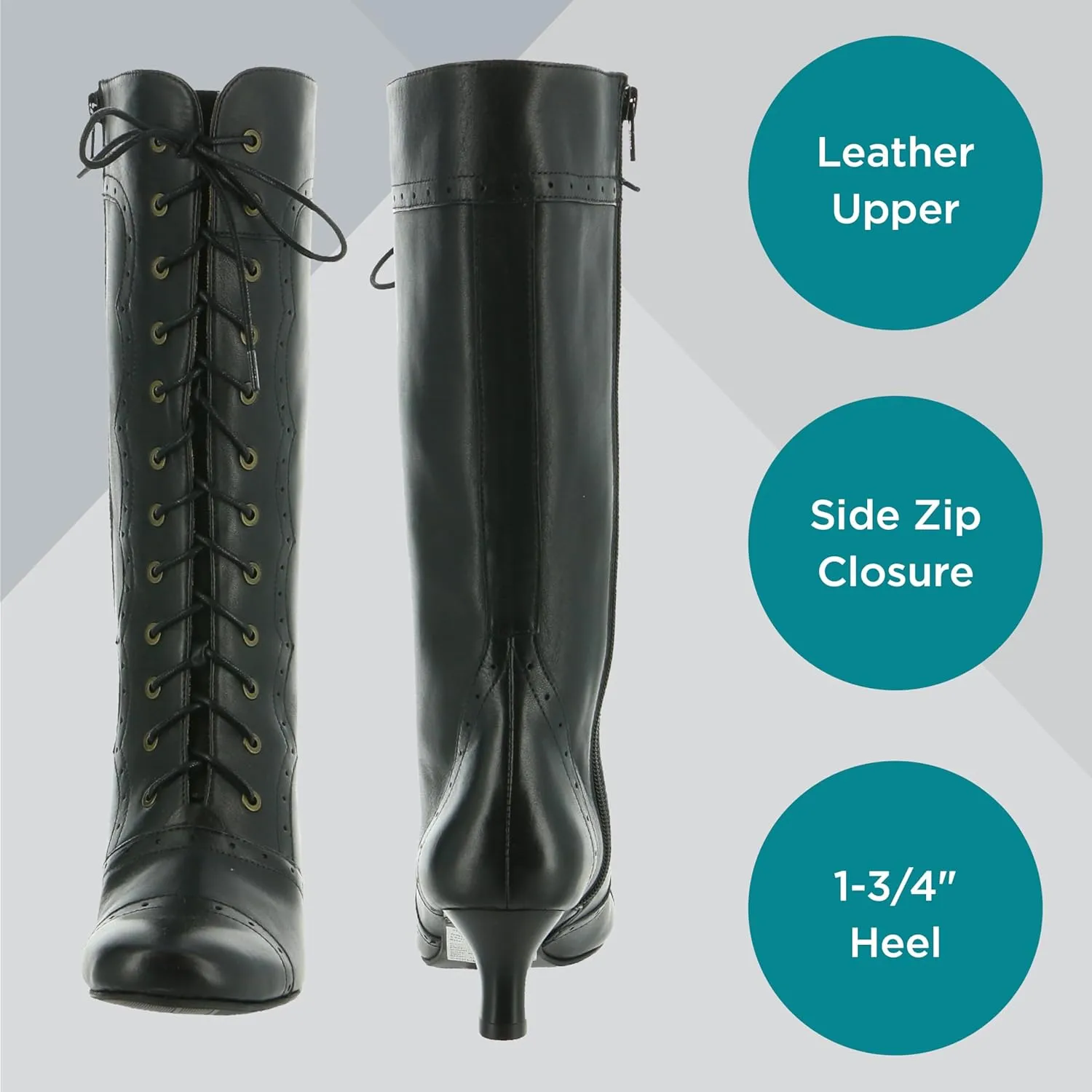 Masseys Women's Vintage Lace-Up Mid-Calf Leather Boot