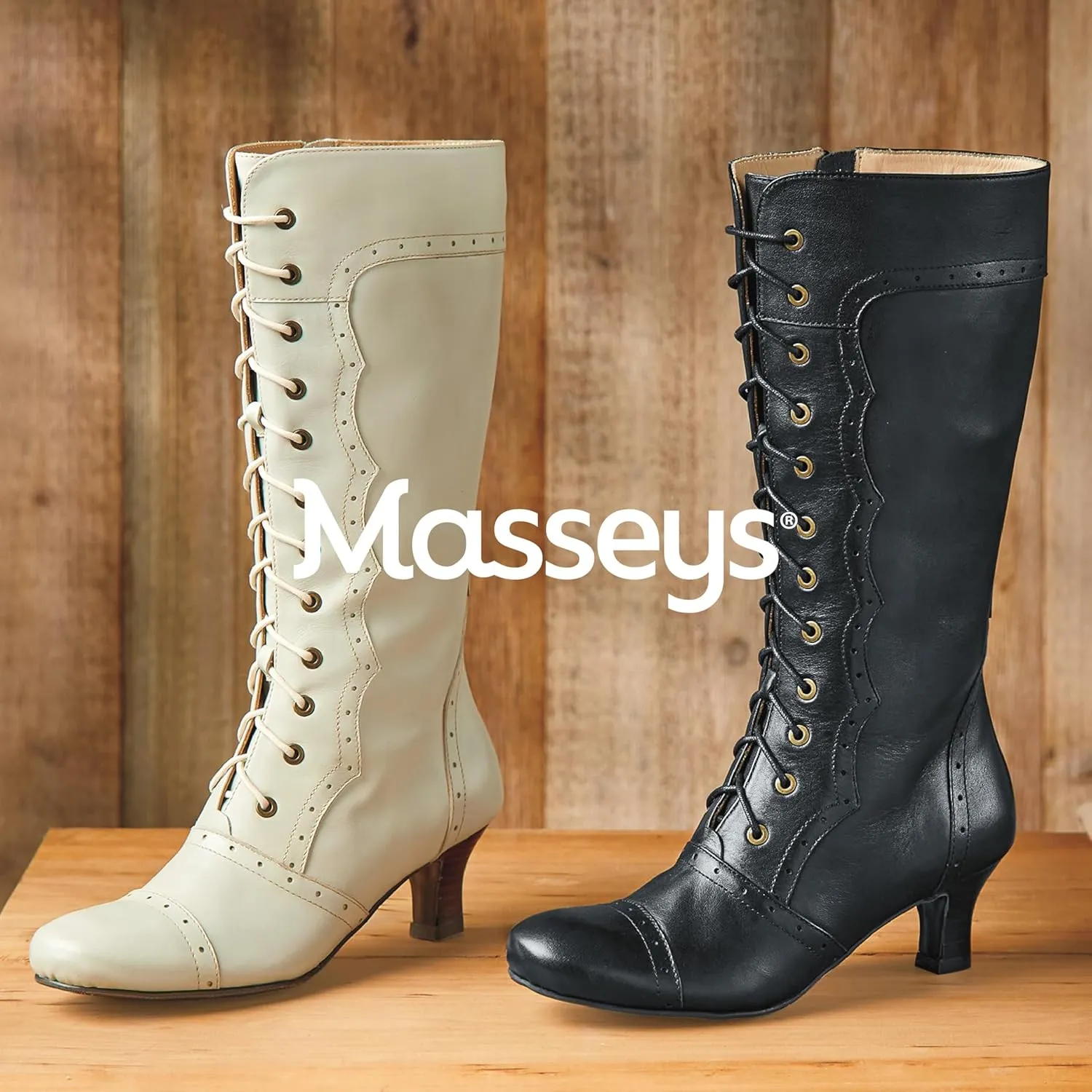 Masseys Women's Vintage Lace-Up Mid-Calf Leather Boot