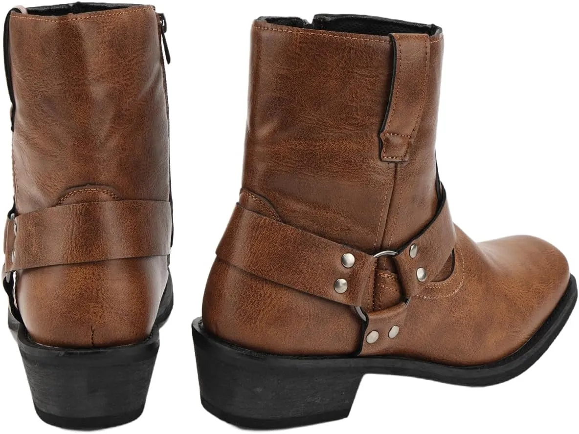 Mens Belt Buckle Medieval Boots Leather Lace-up Cosplay Vintage Ankle Boot for Party