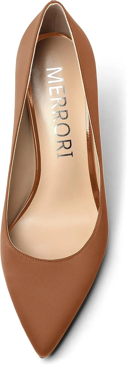 MERRORI Women's Solid Pointed Toe Slip On Satin Dress Evening Stiletto High Heel Pumps Shoes 3.3 Inch