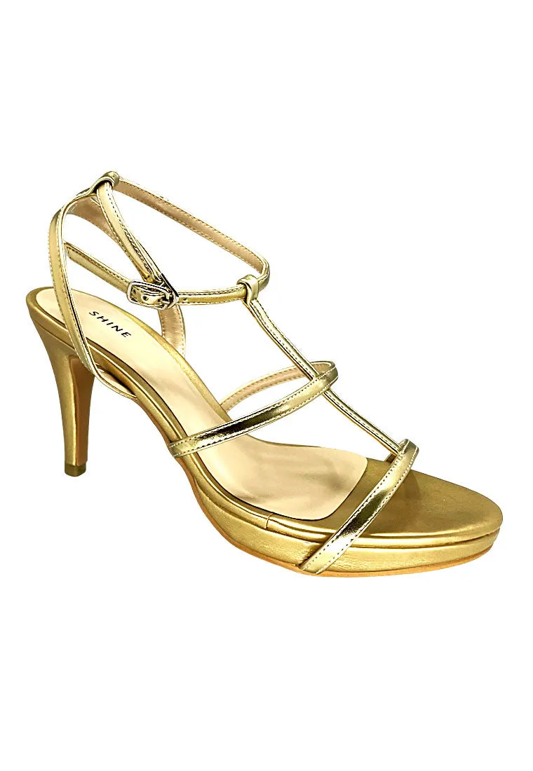 Metallic Asymmetric Strappy Heeled Sandals