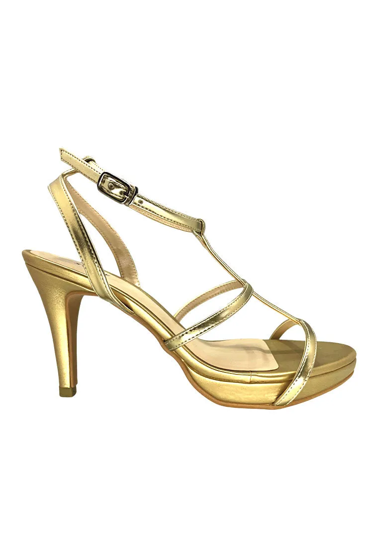 Metallic Asymmetric Strappy Heeled Sandals