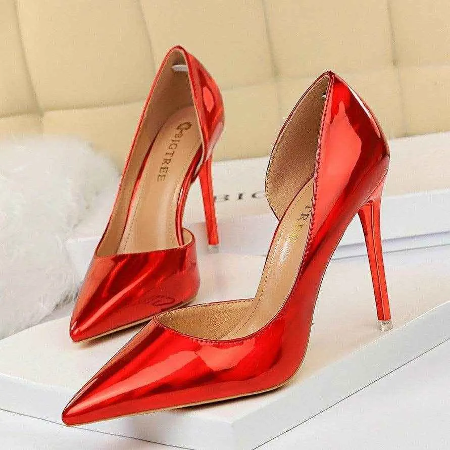 Metallic Patent Leather High Heel Pumps