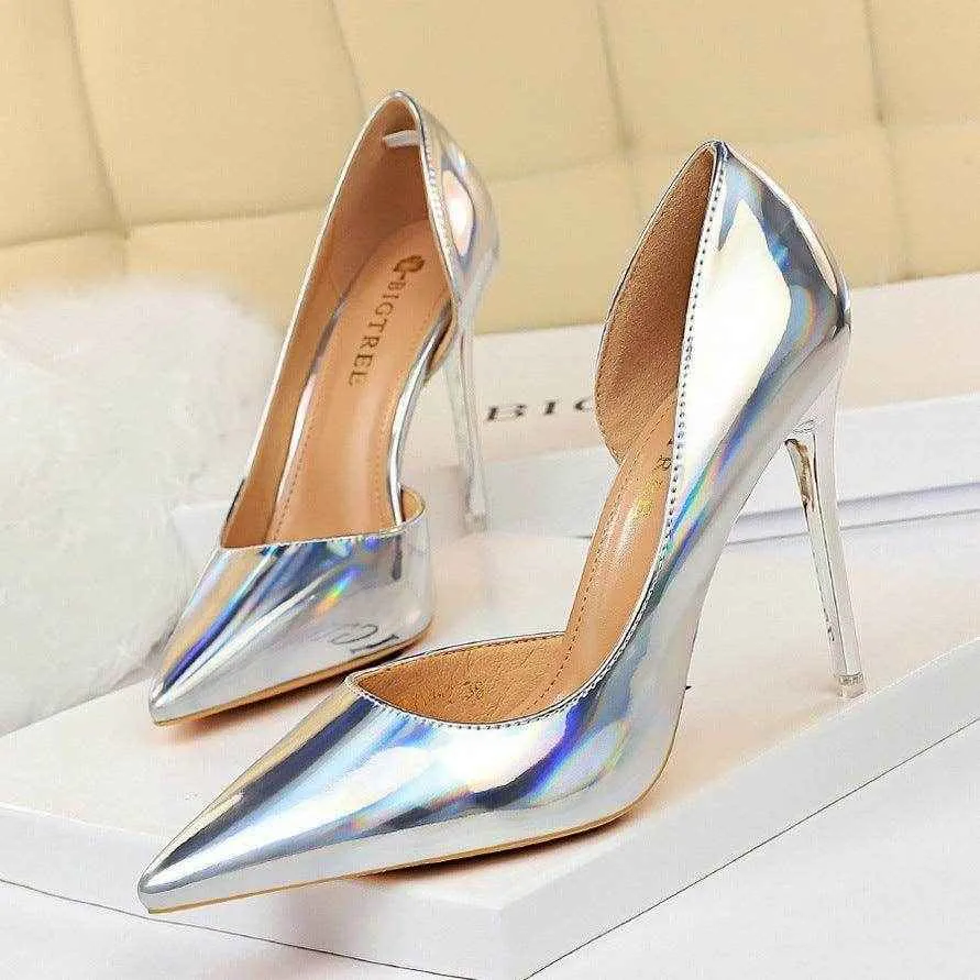Metallic Patent Leather High Heel Pumps