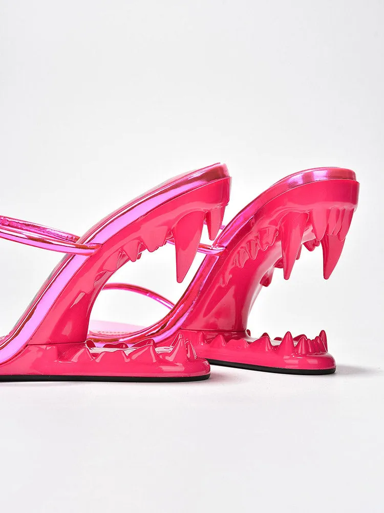 Metallic Teeth Heel Sandals