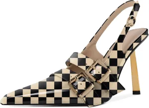Mettesally Women Slingback Heels Pumps Shoes High Heels Stilettos Square Toe for Women Dressy Shoes 4 Inches